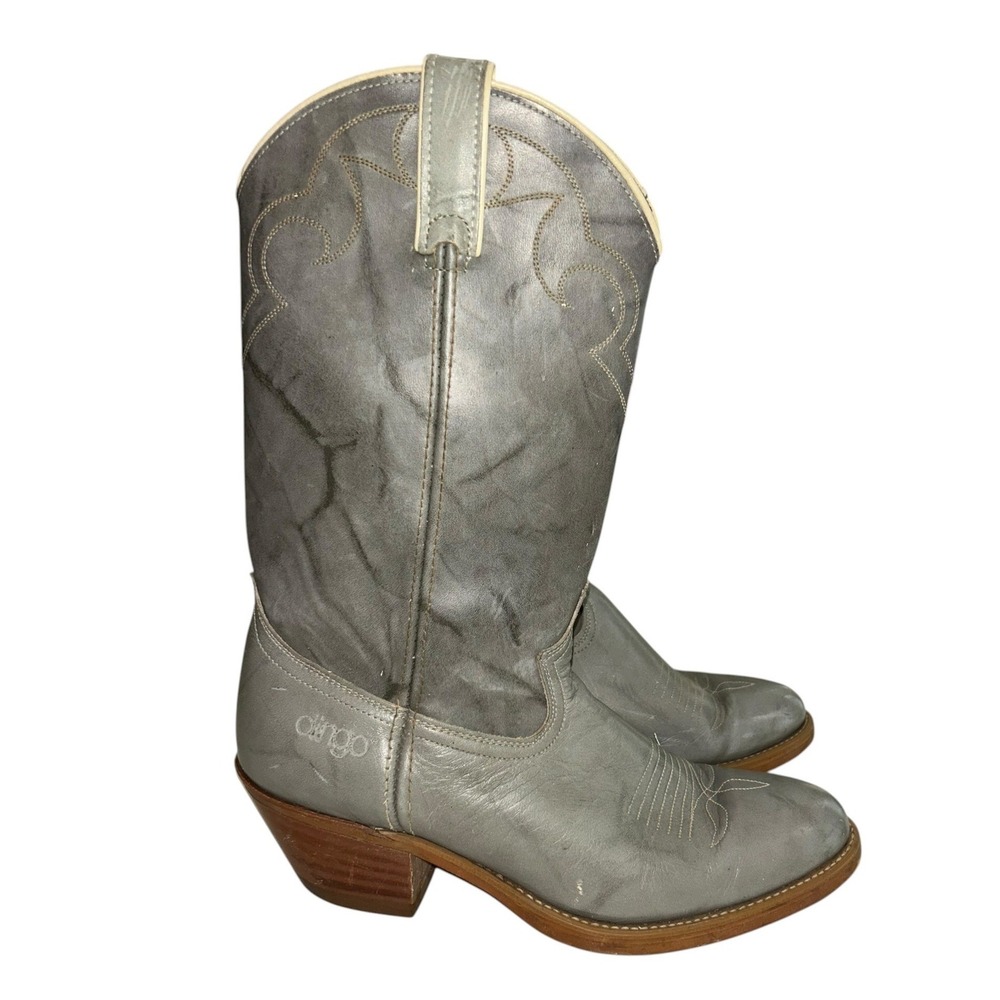 Vintage Dingo Grey Western Cowboy Boots Distressed Tall Stitched 106001 9 EW